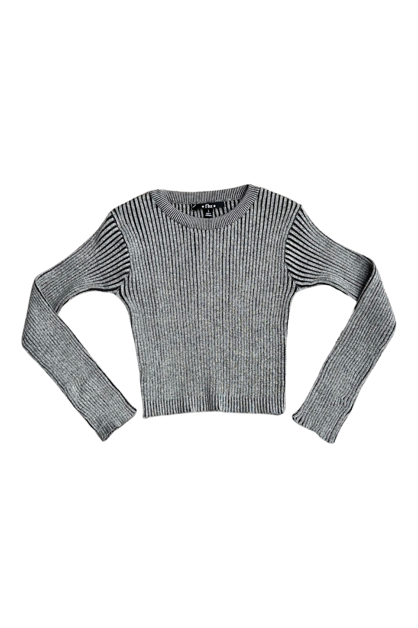 Grey Ribbed Long Sleeve Top