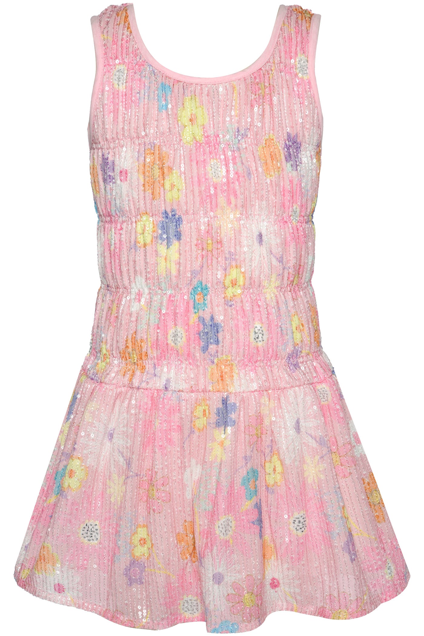 Hannah Banana Smocked Floral Printed Sequin Dress