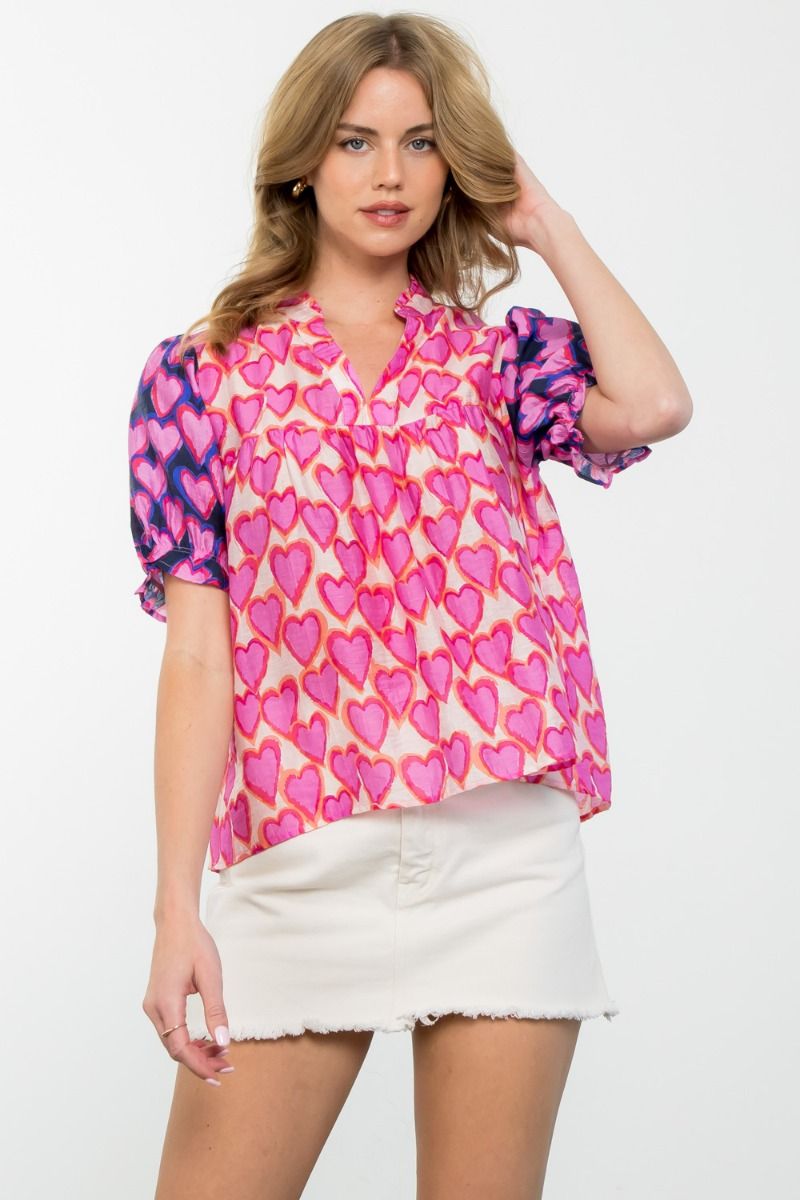 Heart Pattern Short Sleeve Top