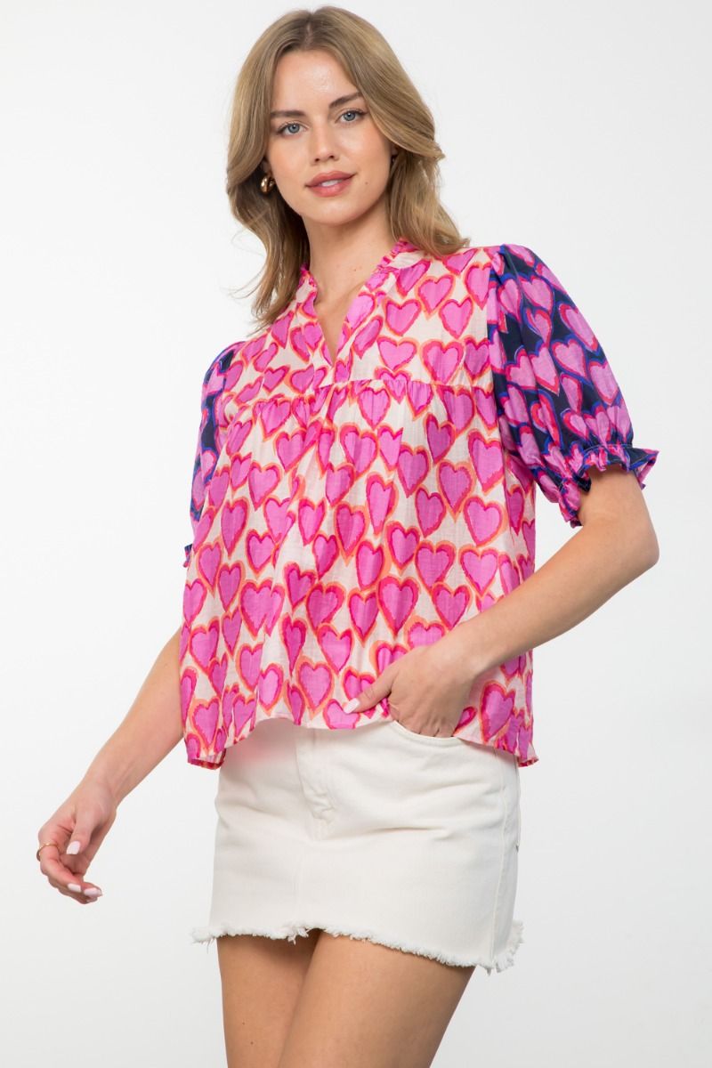 Heart Pattern Short Sleeve Top