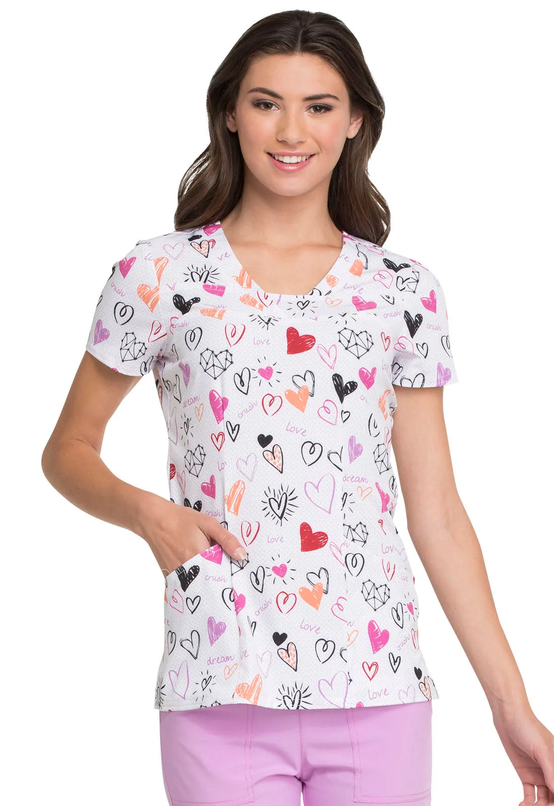 Heartsoul Print V-Neck Top in Dreamy Doodles