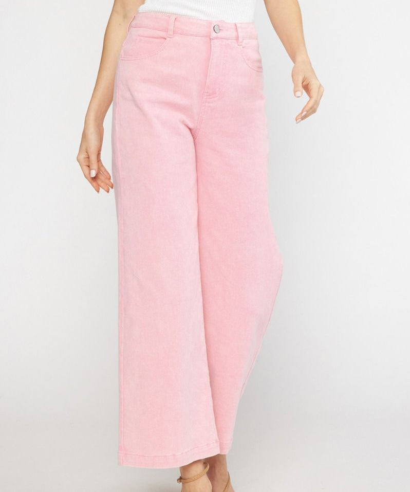 High Waisted Wide Leg Pants - Pink