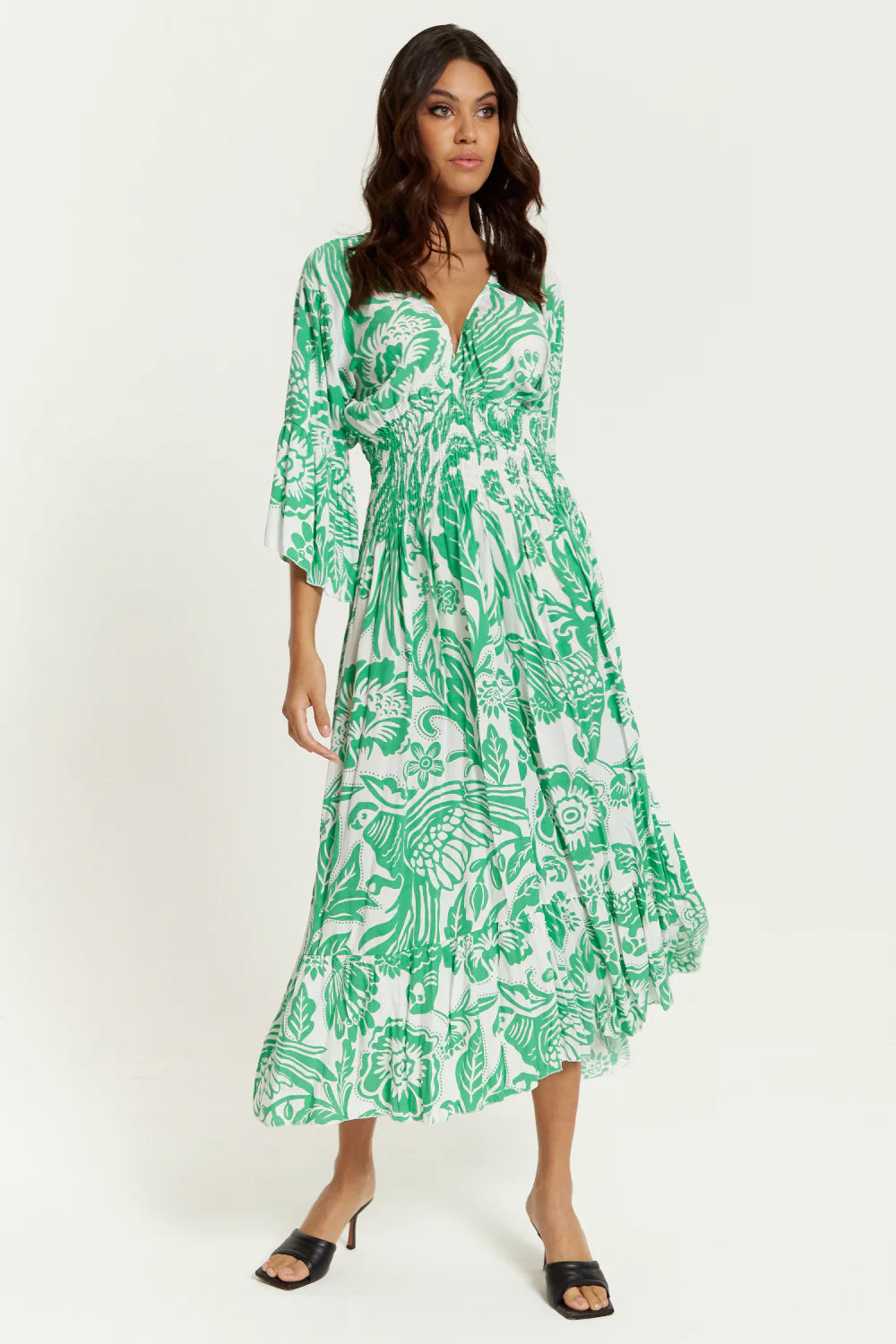 Hoxton Gal Oversized V Neck Detail Floral Print Maxi Dress