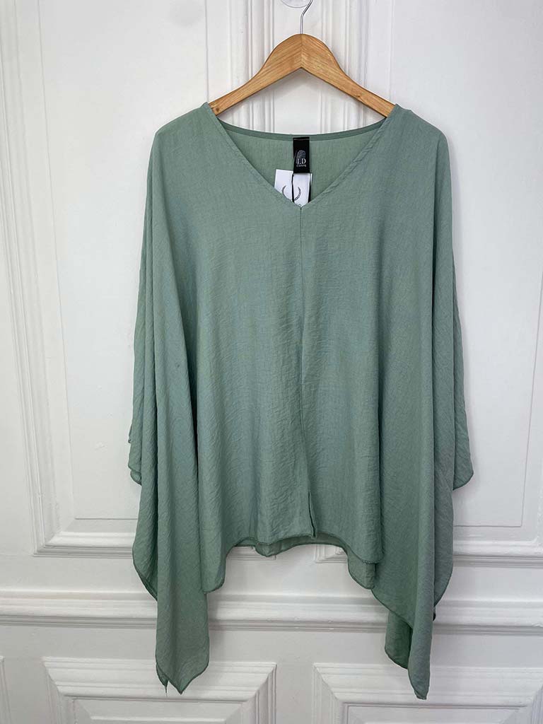 I.D Split Front V-Neck Top - Sage