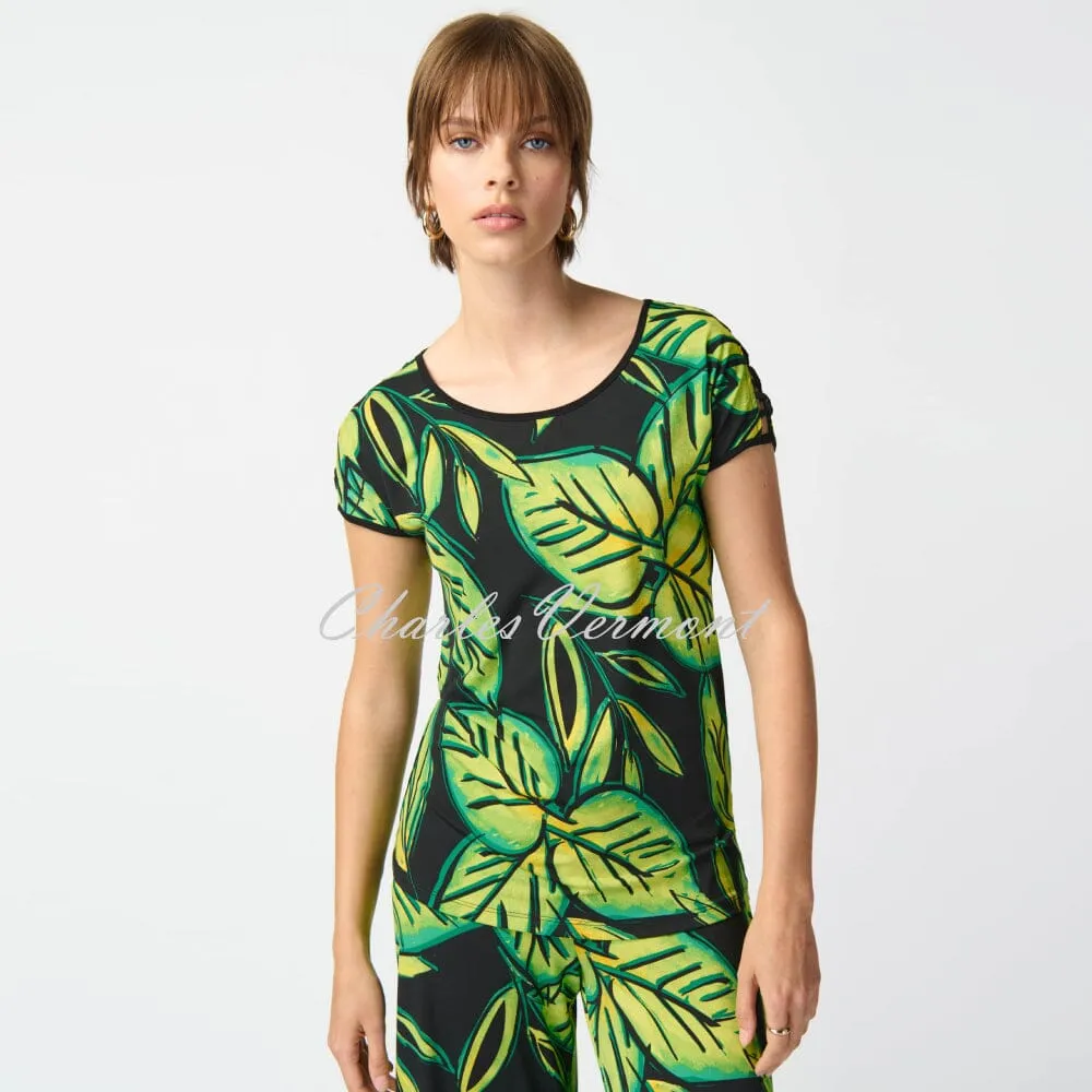 Joseph Ribkoff Tropical Leaf Print Top With Lattice Shoulder Detail - Style 241244