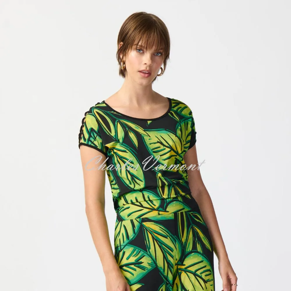 Joseph Ribkoff Tropical Leaf Print Top With Lattice Shoulder Detail - Style 241244