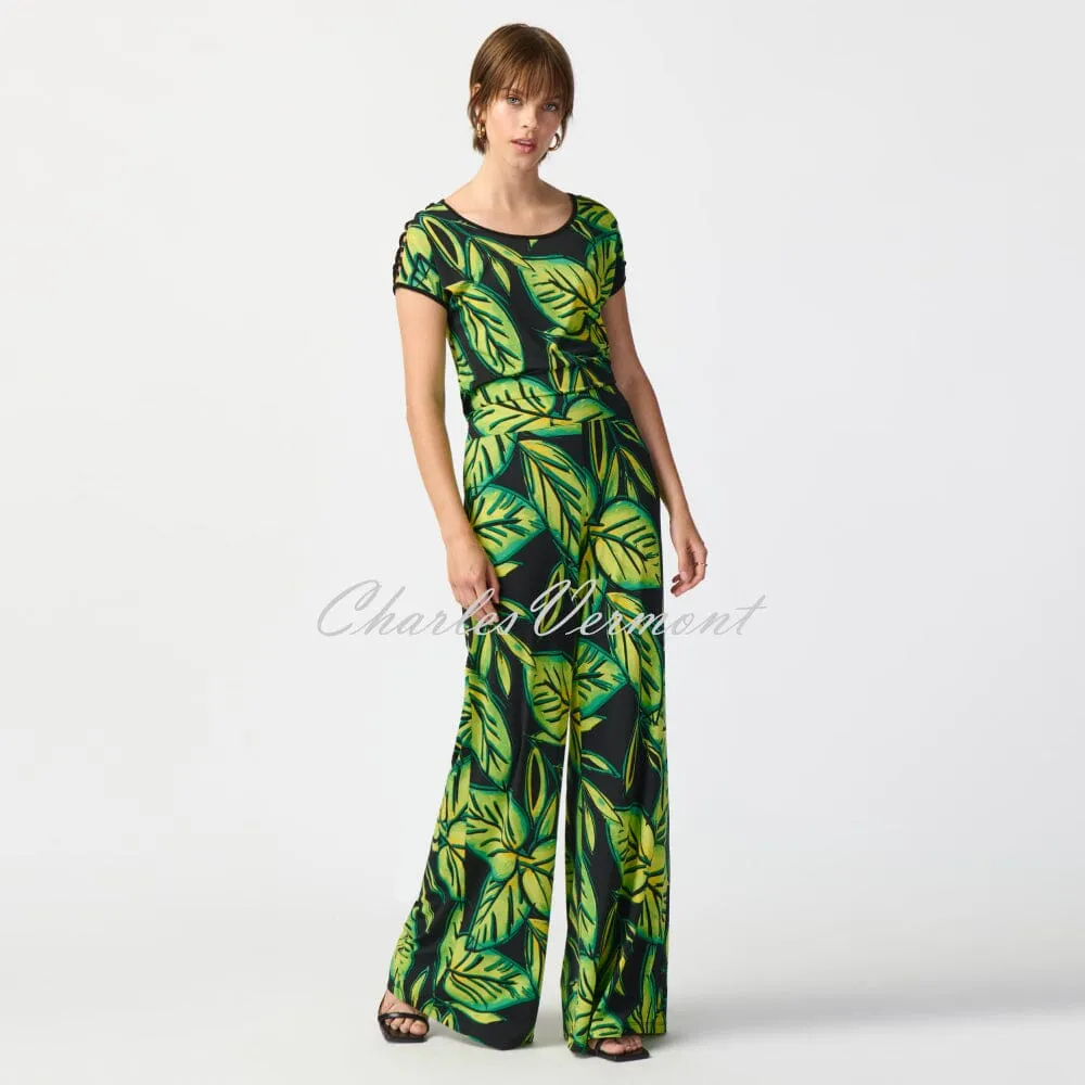 Joseph Ribkoff Tropical Leaf Print Top With Lattice Shoulder Detail - Style 241244