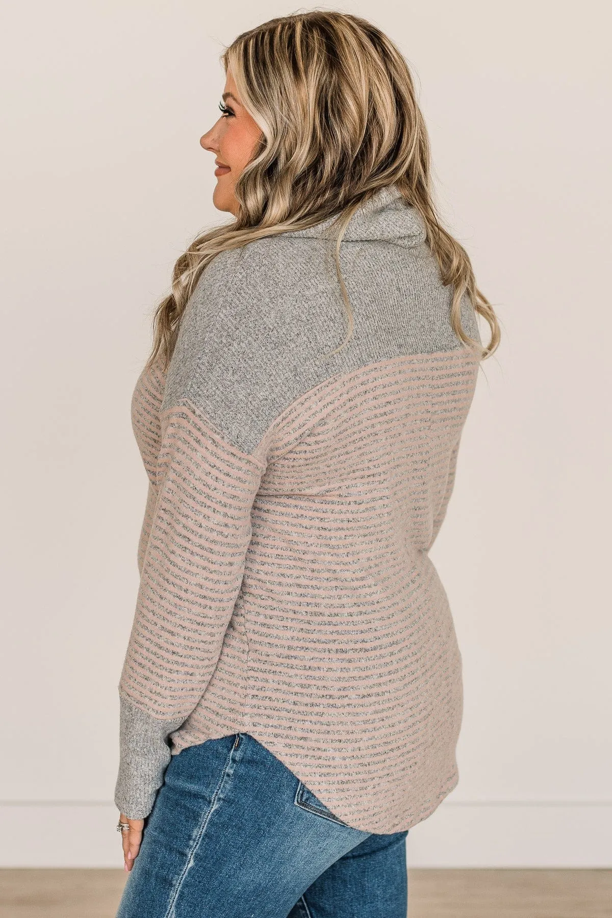 Just Can't Wait Cowl Neck Top- Grey & Dusty Pink