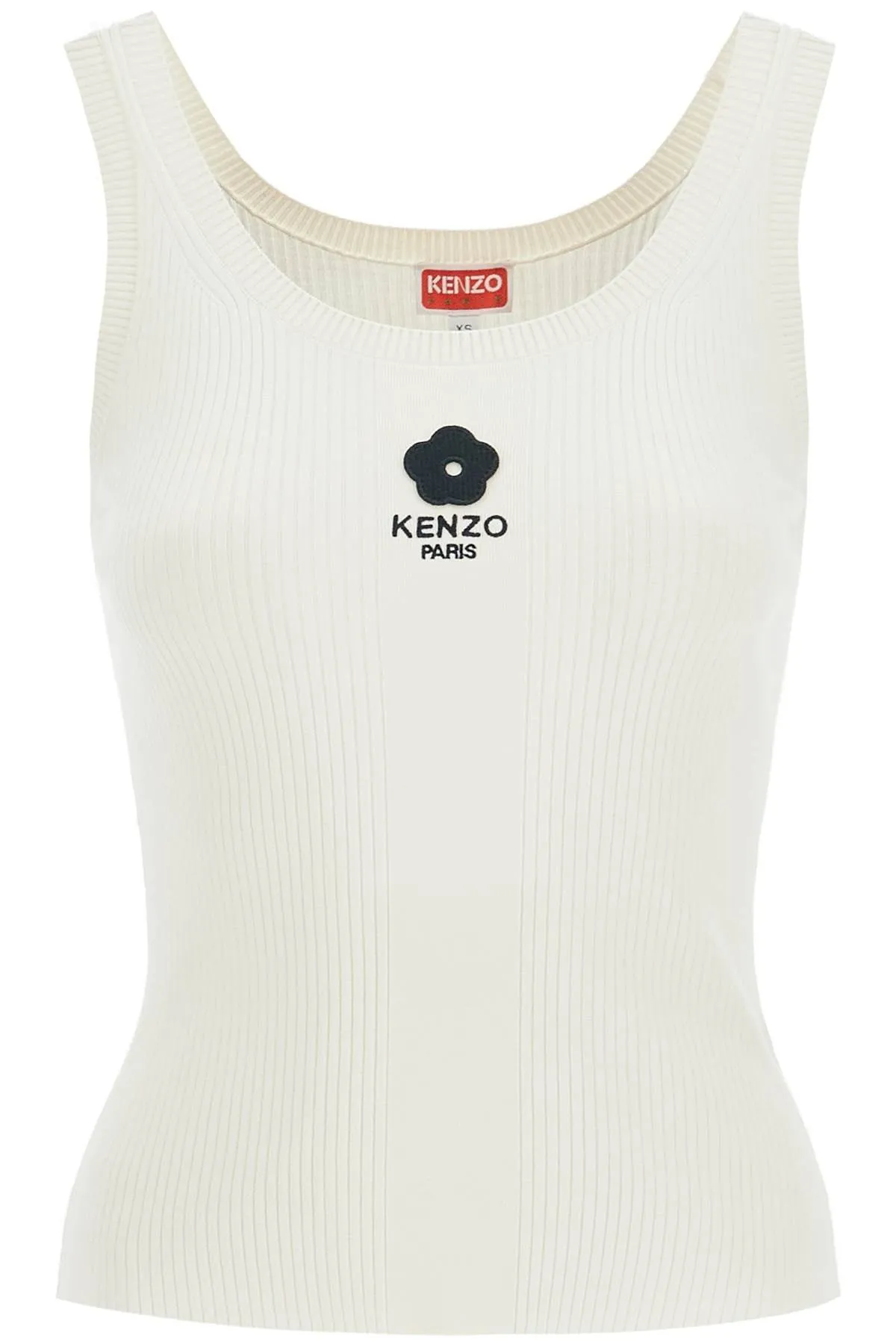 Kenzo Ribbed Knit Tank Top With Spaghetti Straps   White