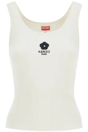 Kenzo Ribbed Knit Tank Top With Spaghetti Straps   White