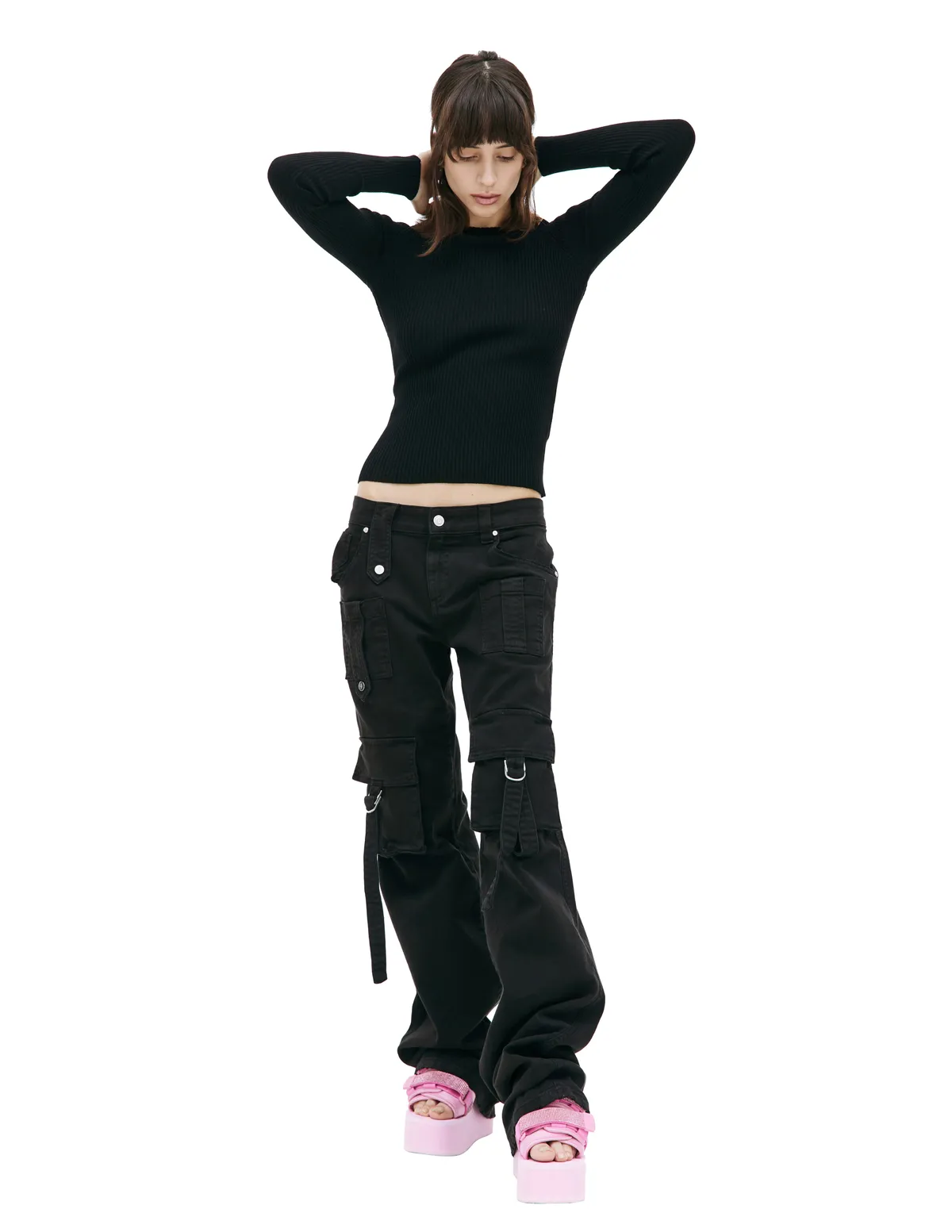 knit rib sweater - Black