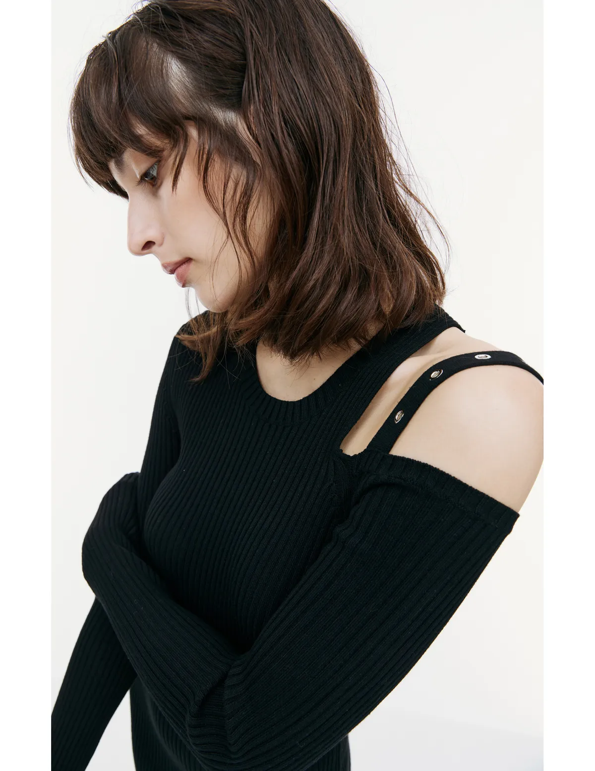 knit rib sweater - Black