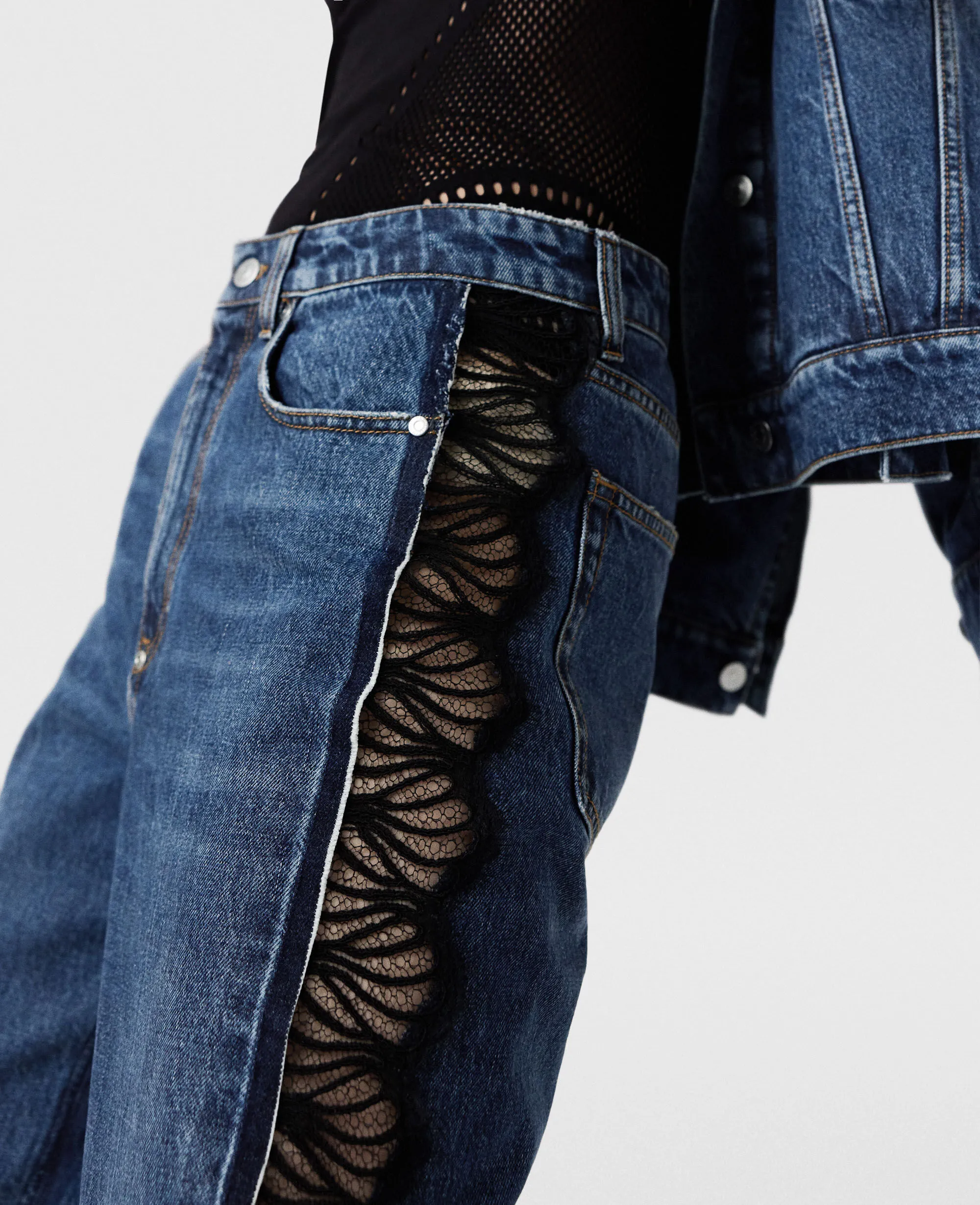 Lace High-Rise Straight Leg Jeans