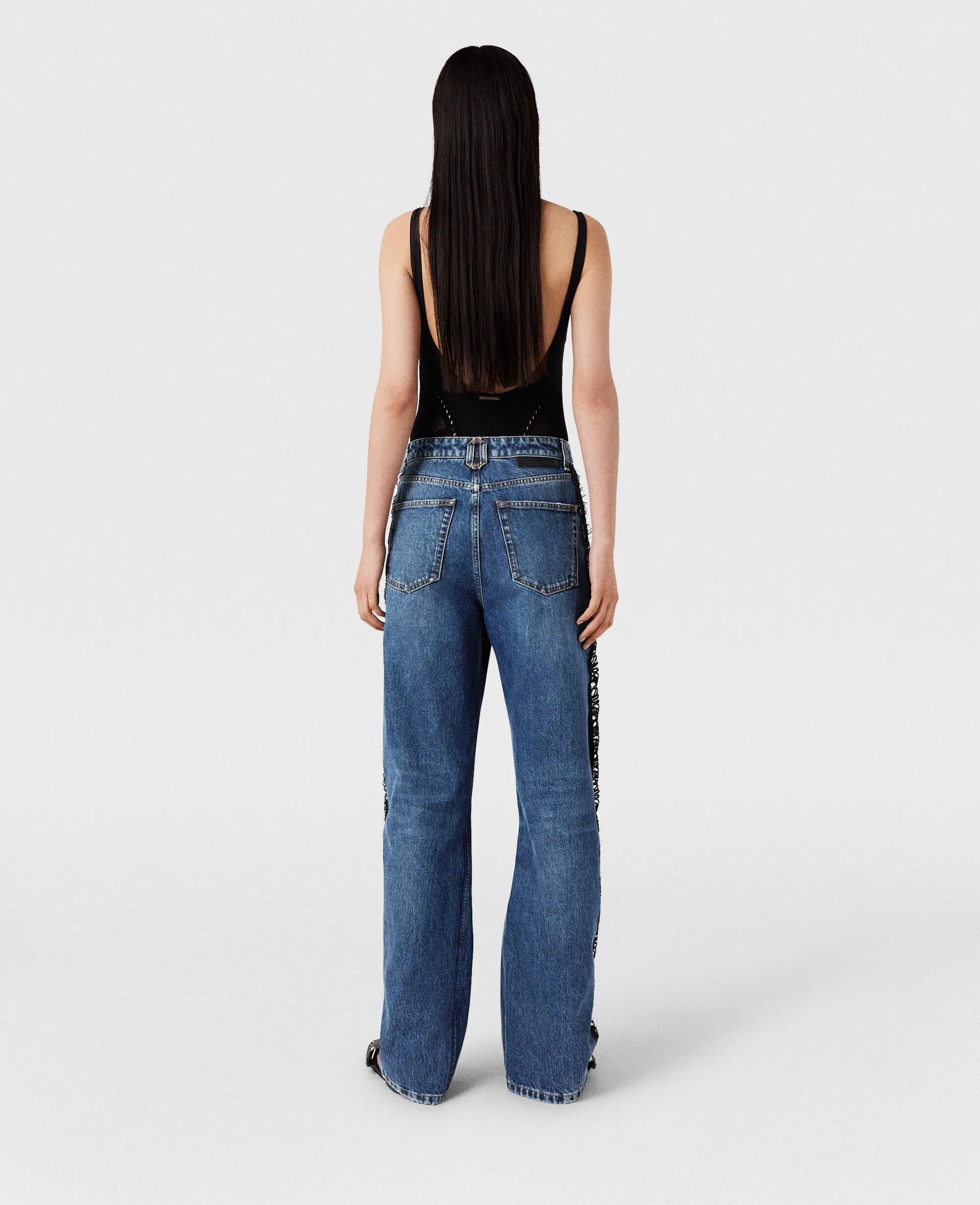 Lace High-Rise Straight Leg Jeans