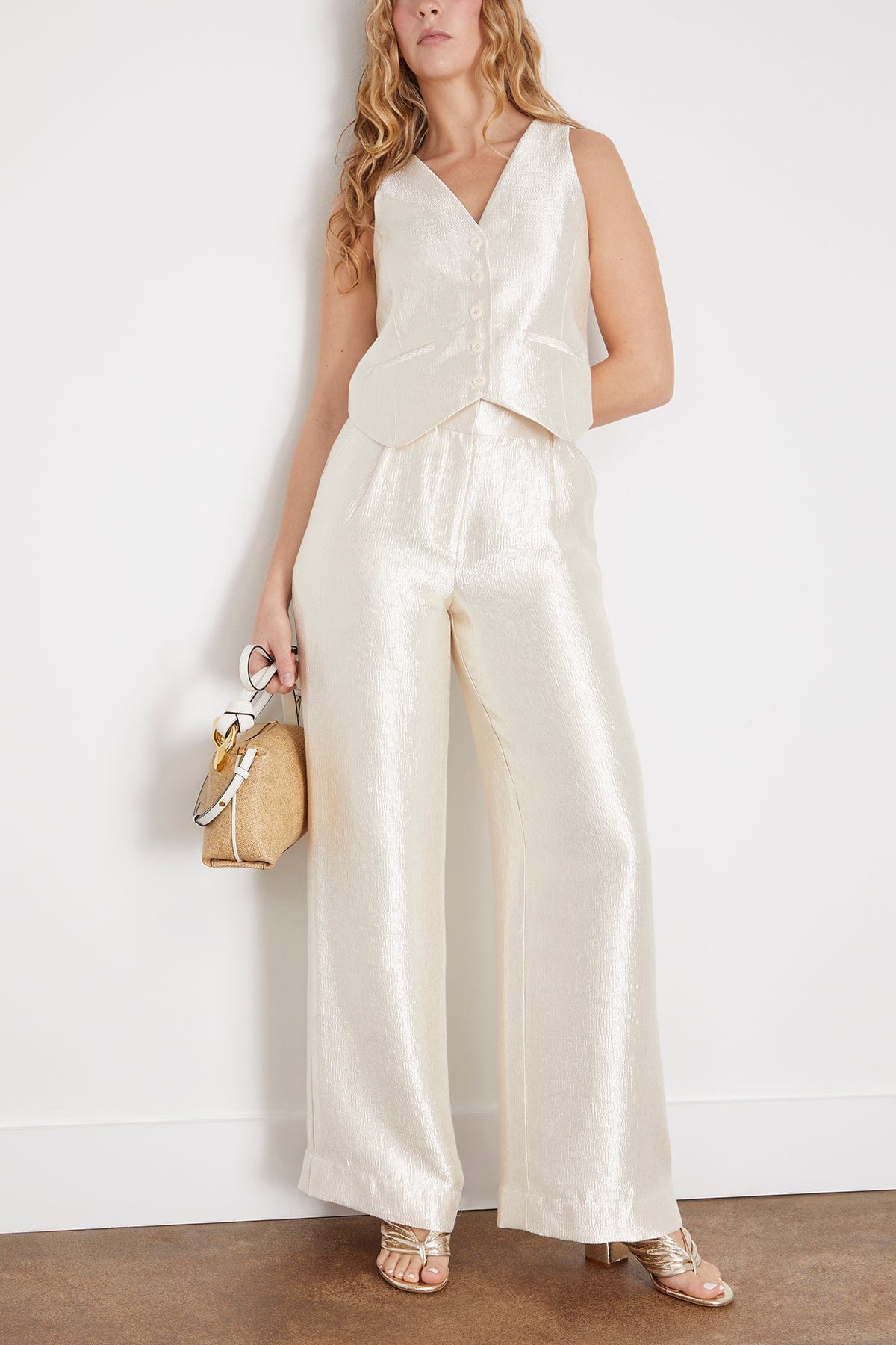 Malcolm Textured Satin Pant in Cream