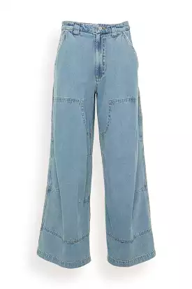 Marion Mended Denim Pant in Blue