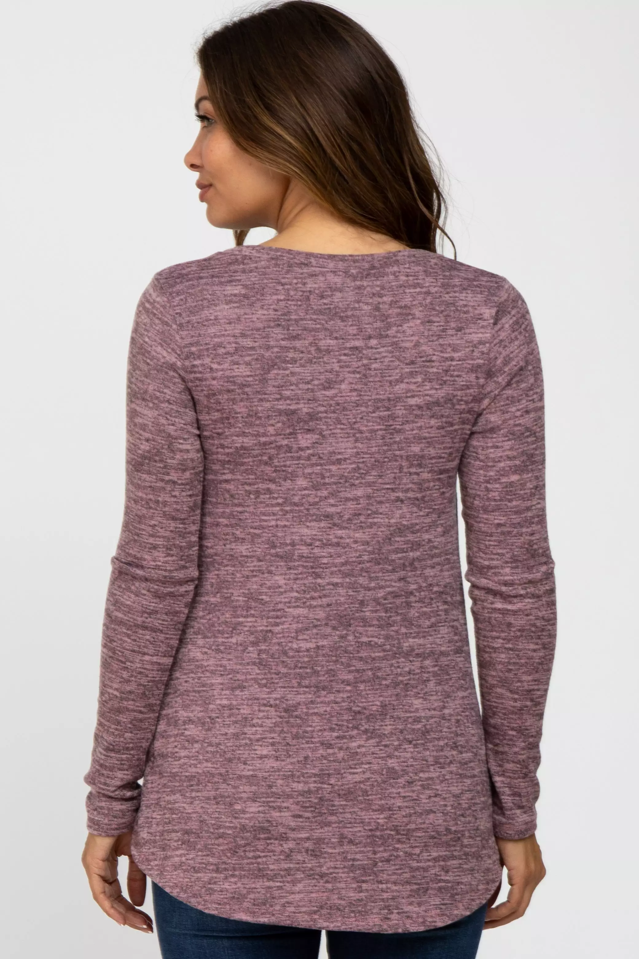 Mauve Heather Knit Layered Front Maternity/Nursing Top