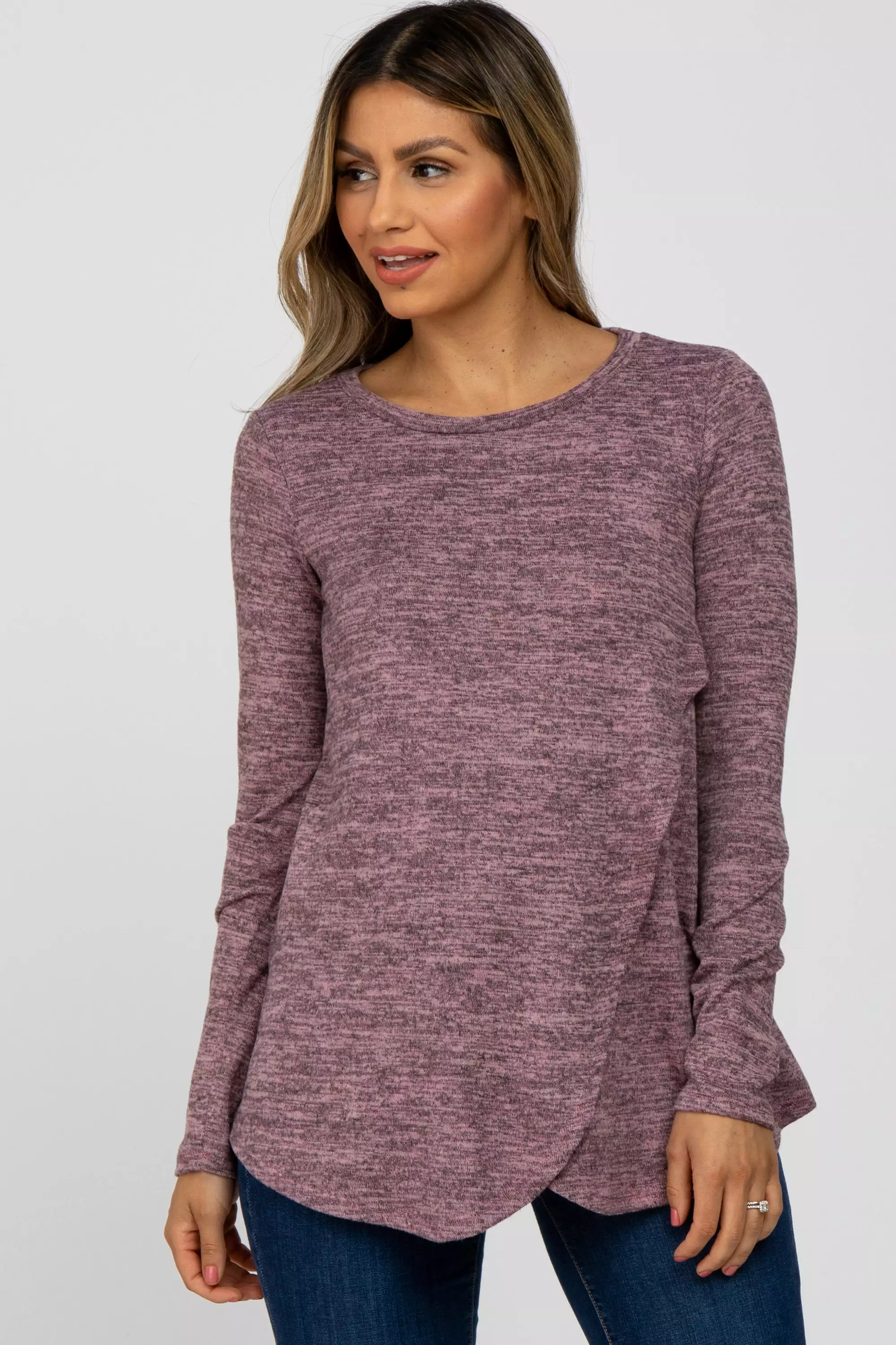 Mauve Heather Knit Layered Front Maternity/Nursing Top