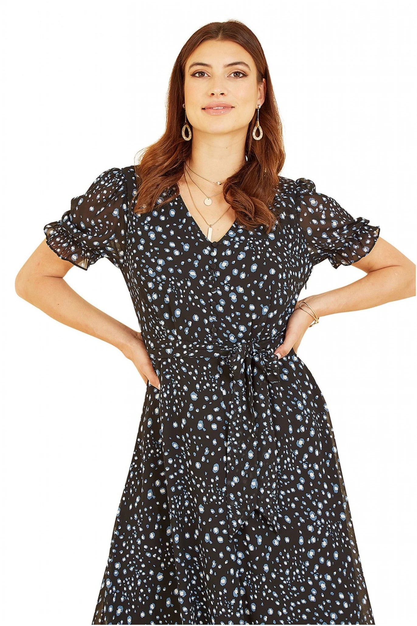 Mela London Black Animal Print Midi Tea Dress