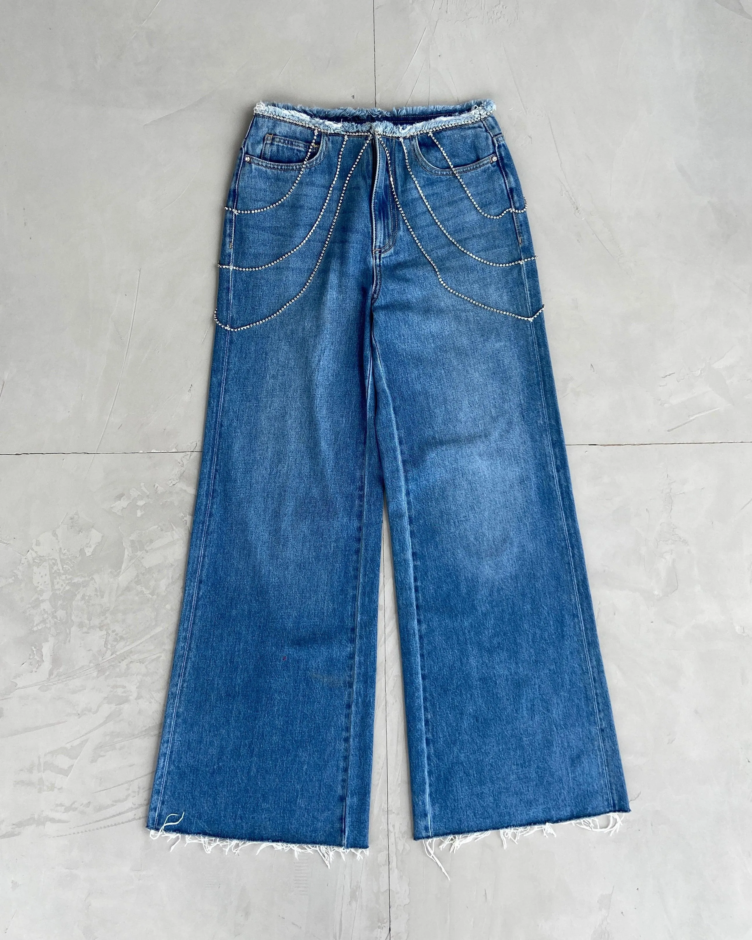 MISS SIXTY BEADED DENIM WIDE LEG JEANS - W27