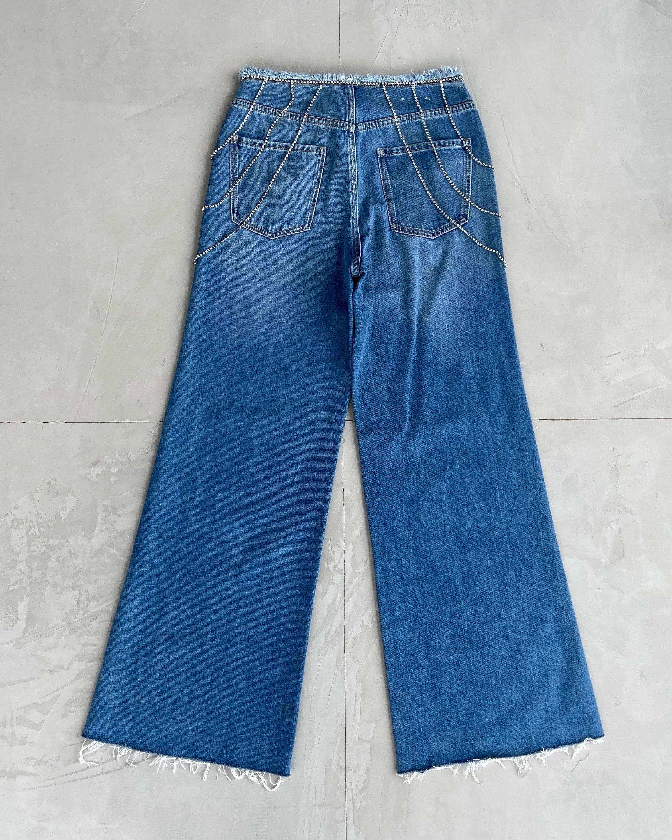 MISS SIXTY BEADED DENIM WIDE LEG JEANS - W27