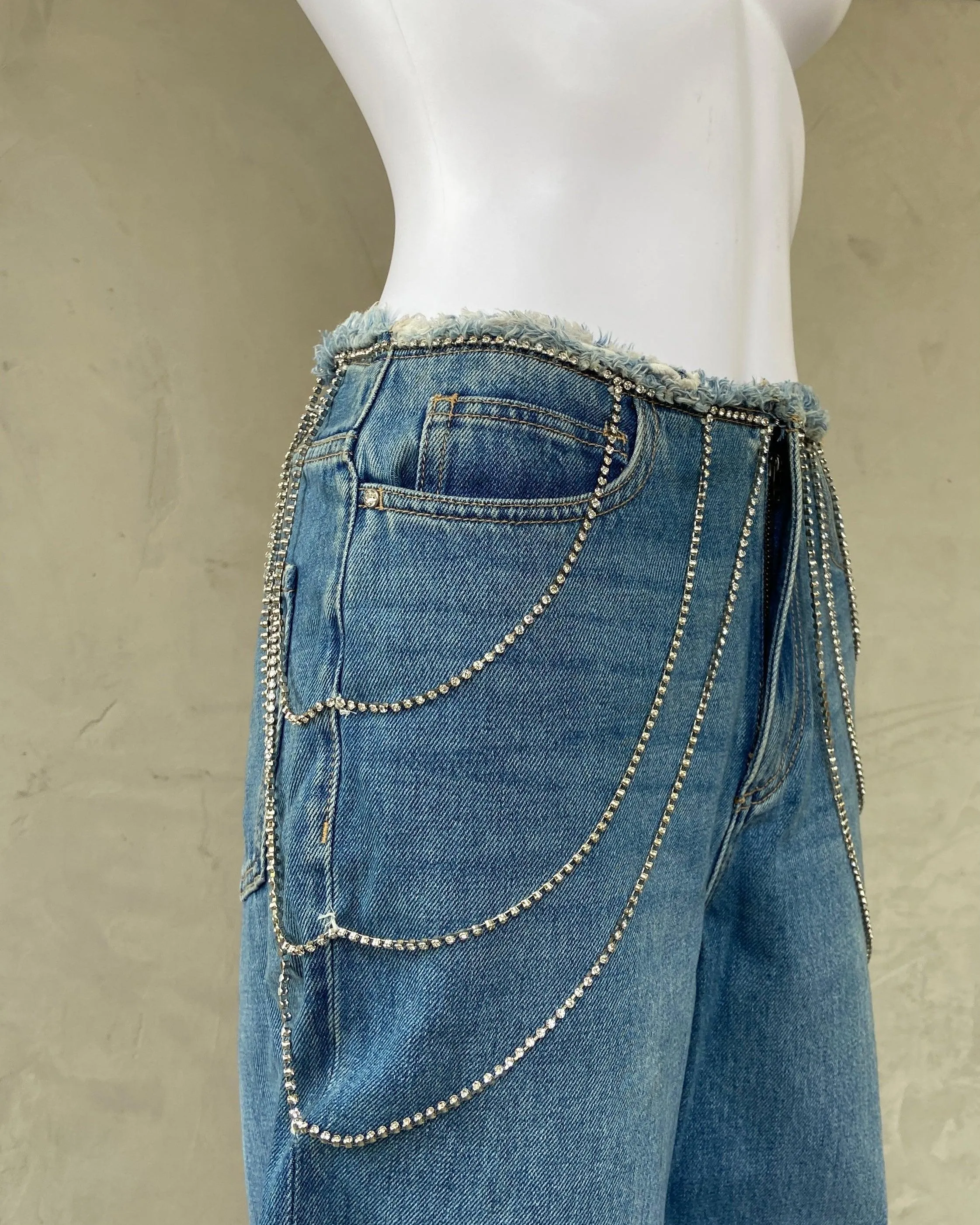 MISS SIXTY BEADED DENIM WIDE LEG JEANS - W27