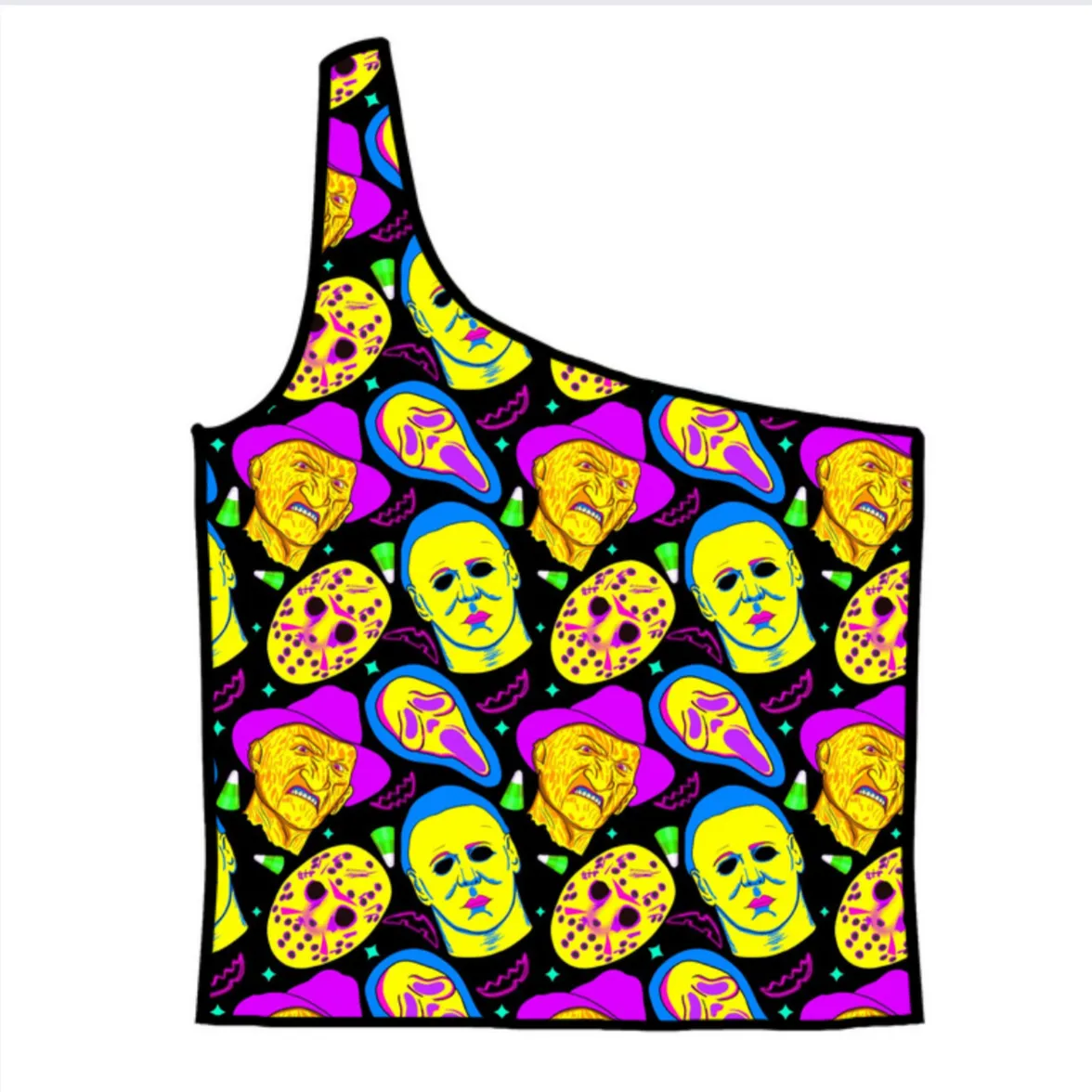 Neon Arcade Horror Adult One-Shoulder Cropped Top