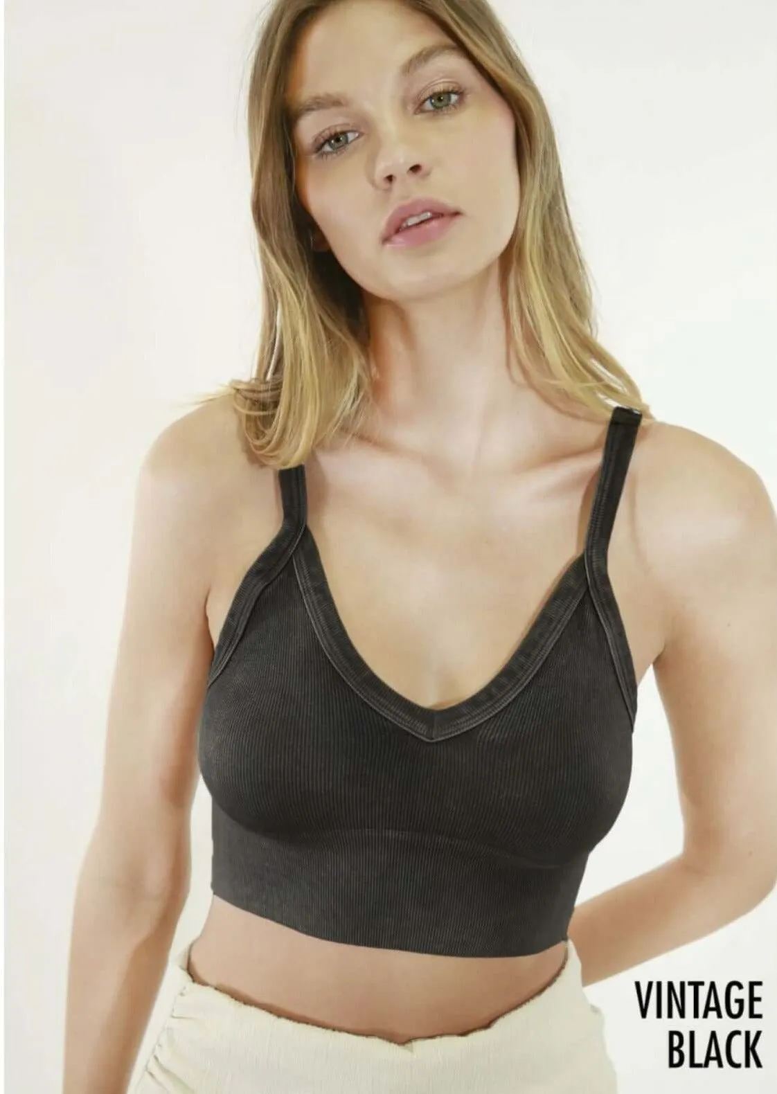 Niki Biki Ribbed V-Neck Bra Top Made in USA