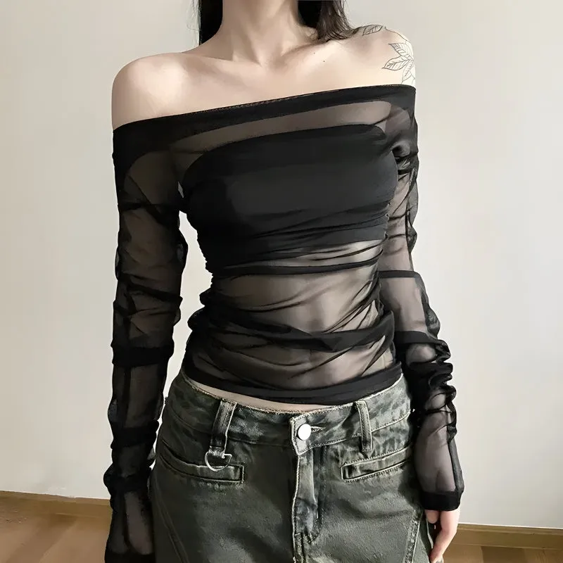 Off Shoulder Mesh Top