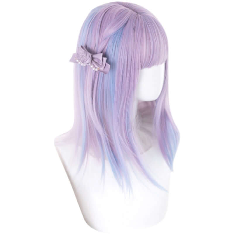 Pastel blue purple pick dyed short straight wig BY5050