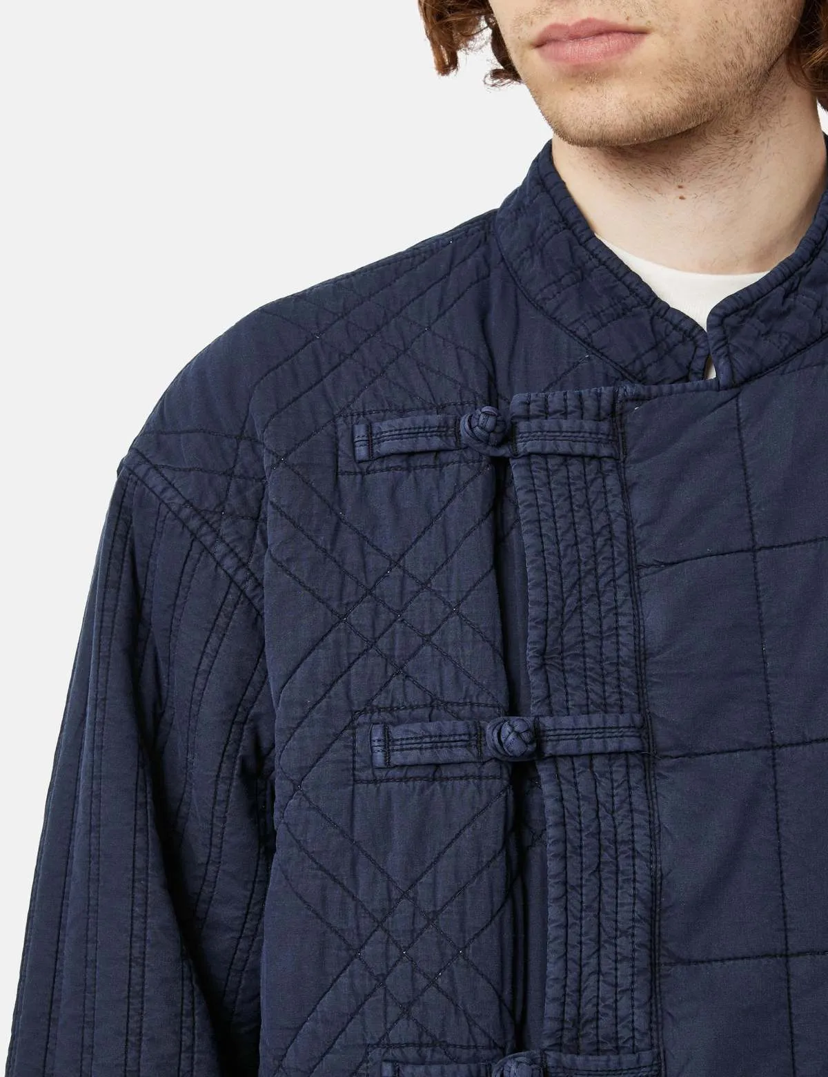 Patchwork Quilted NORAGI Coat - Navy Blue