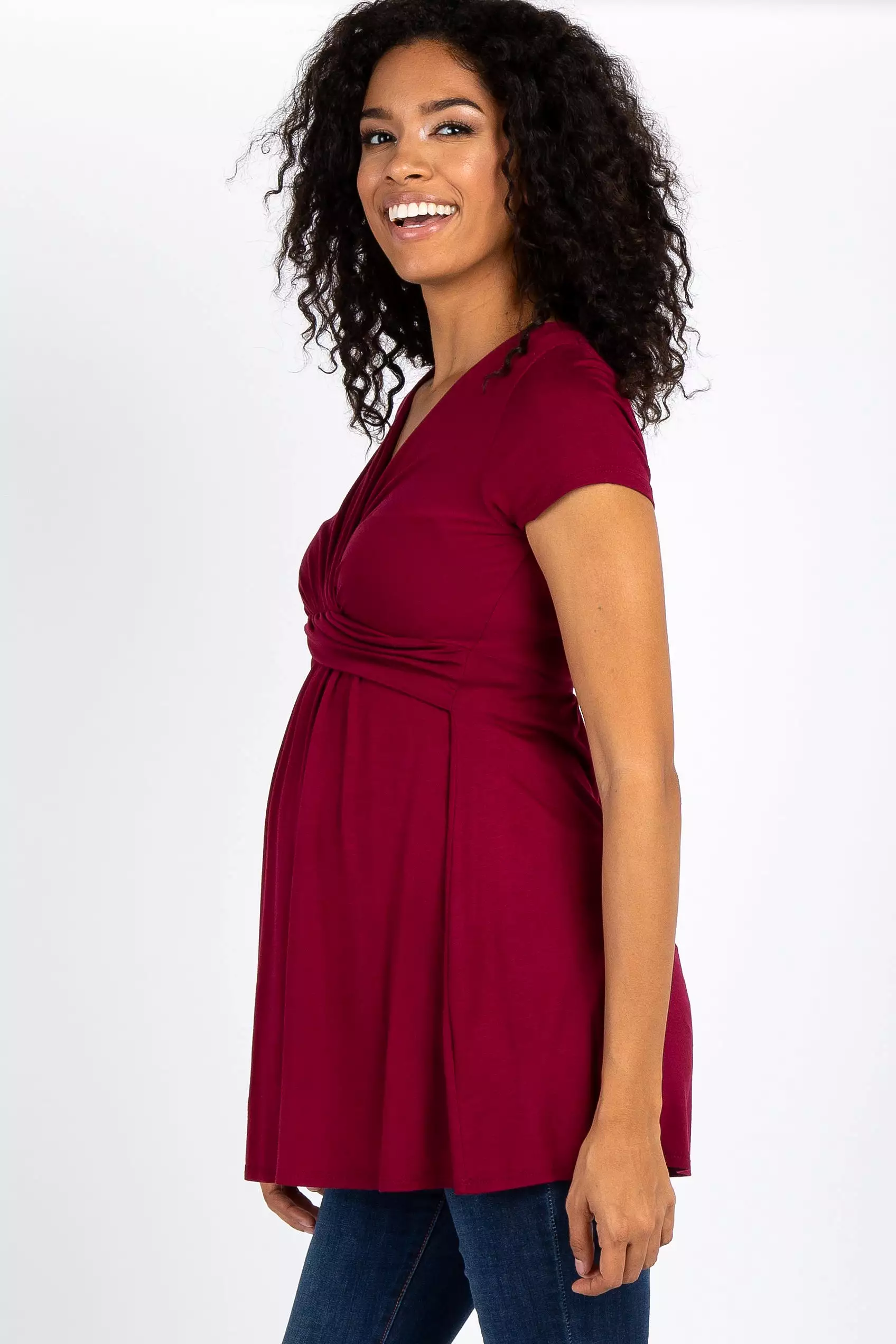 PinkBlush Burgundy Draped Front Maternity/Nursing Top