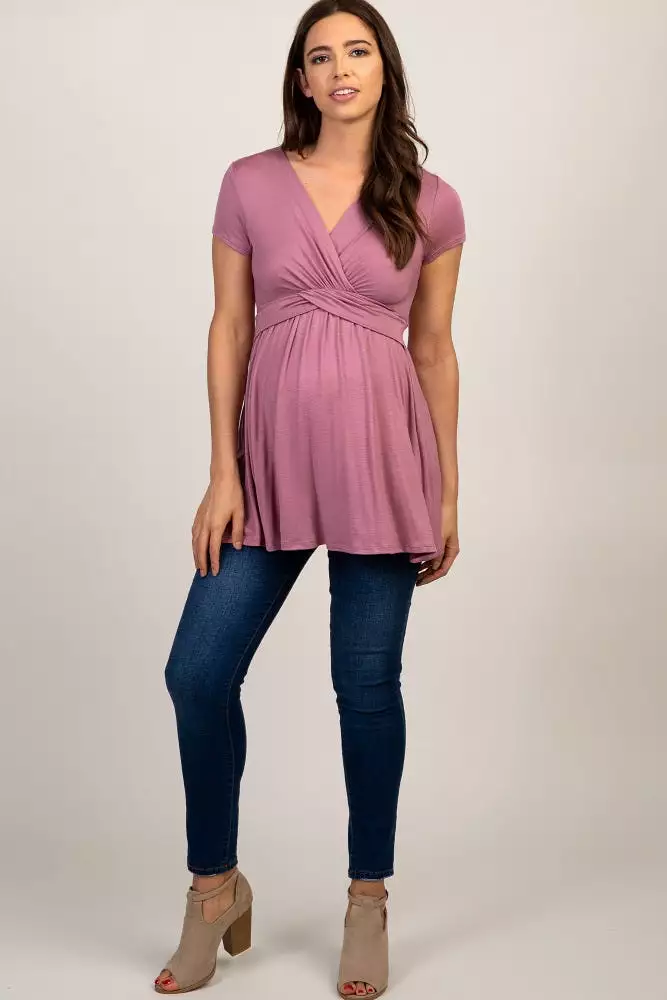 PinkBlush Mauve Draped Front Maternity/Nursing Top