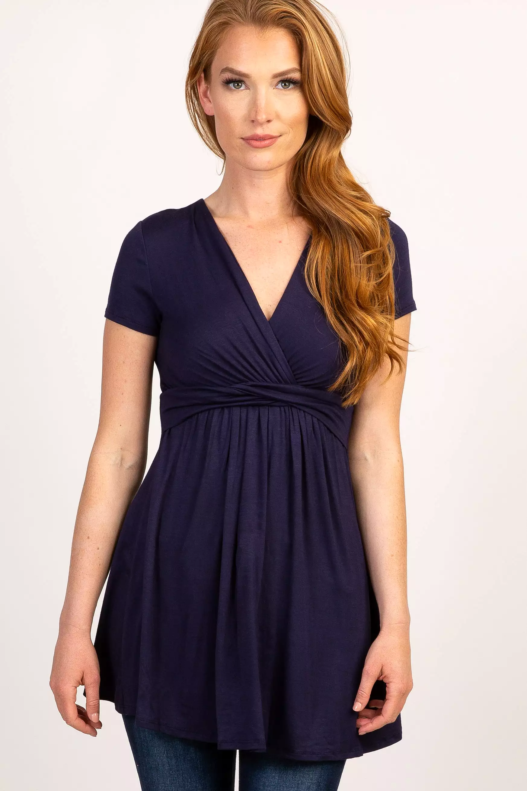 PinkBlush Navy Draped Front Maternity/Nursing Top