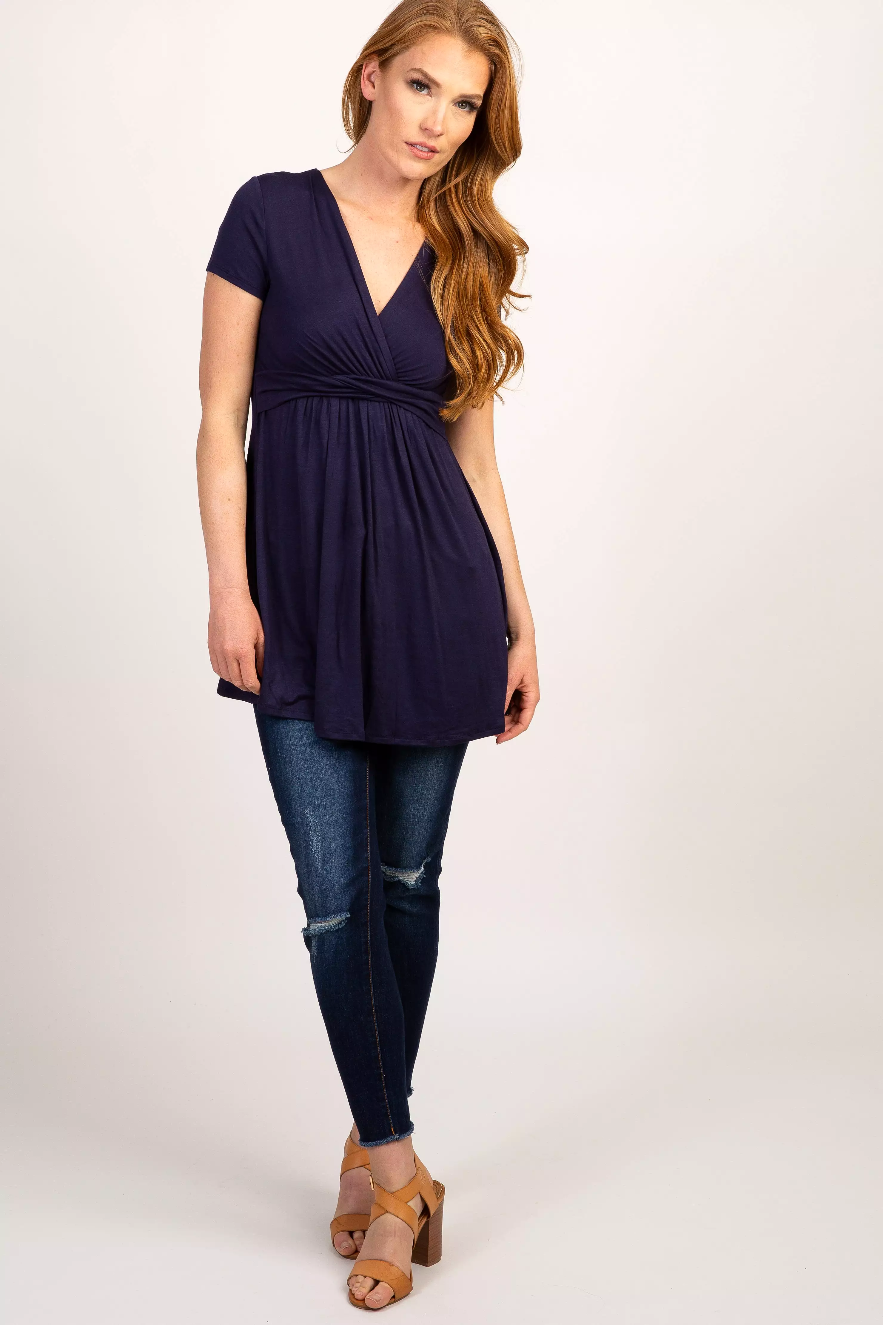 PinkBlush Navy Draped Front Nursing Top