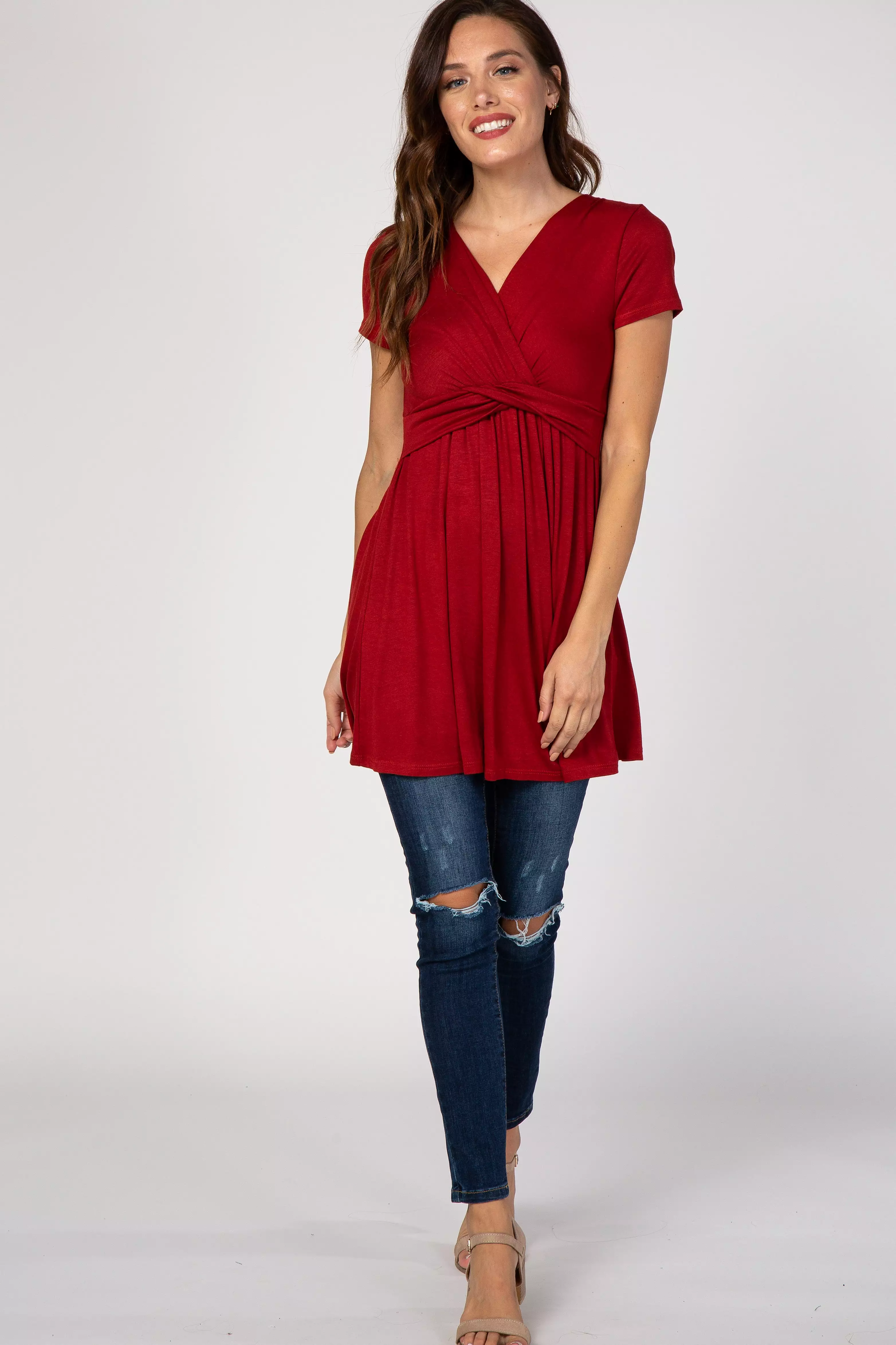 PinkBlush Rust Draped Front Nursing Top