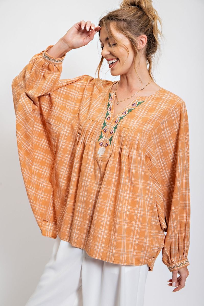 Plaid Cotton Voile Embroidery Top