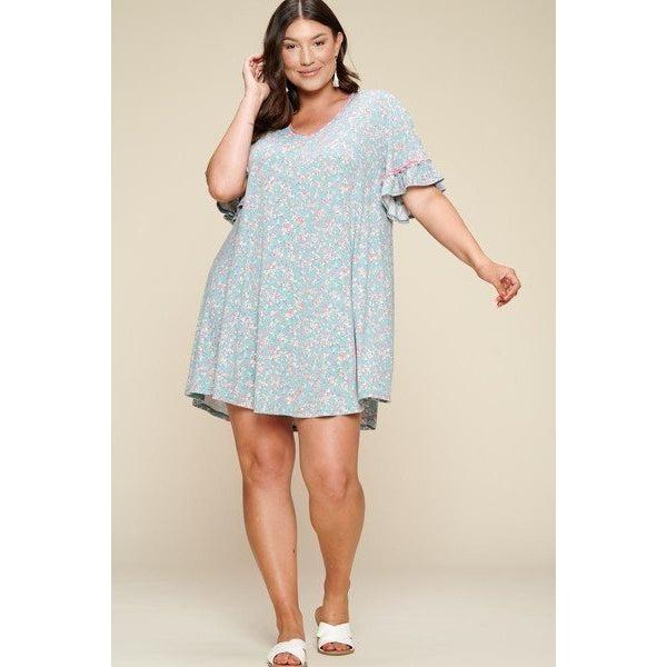 Plus Size Spring Floral Printed Lovely Swing Dress