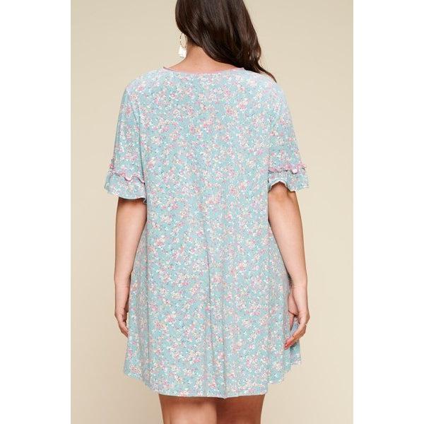 Plus Size Spring Floral Printed Lovely Swing Dress