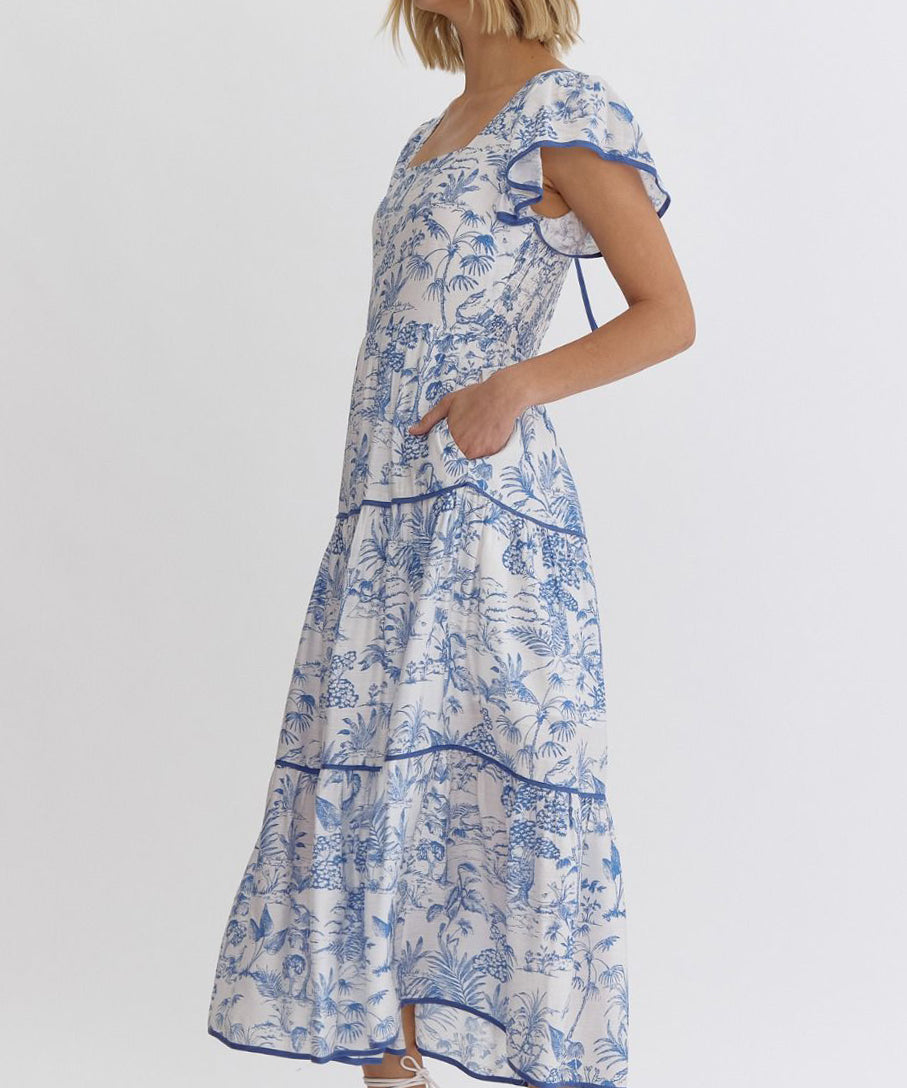 Printed Midi Dress - Blue