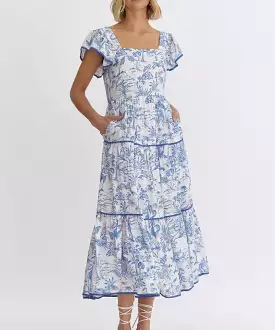 Printed Midi Dress - Blue