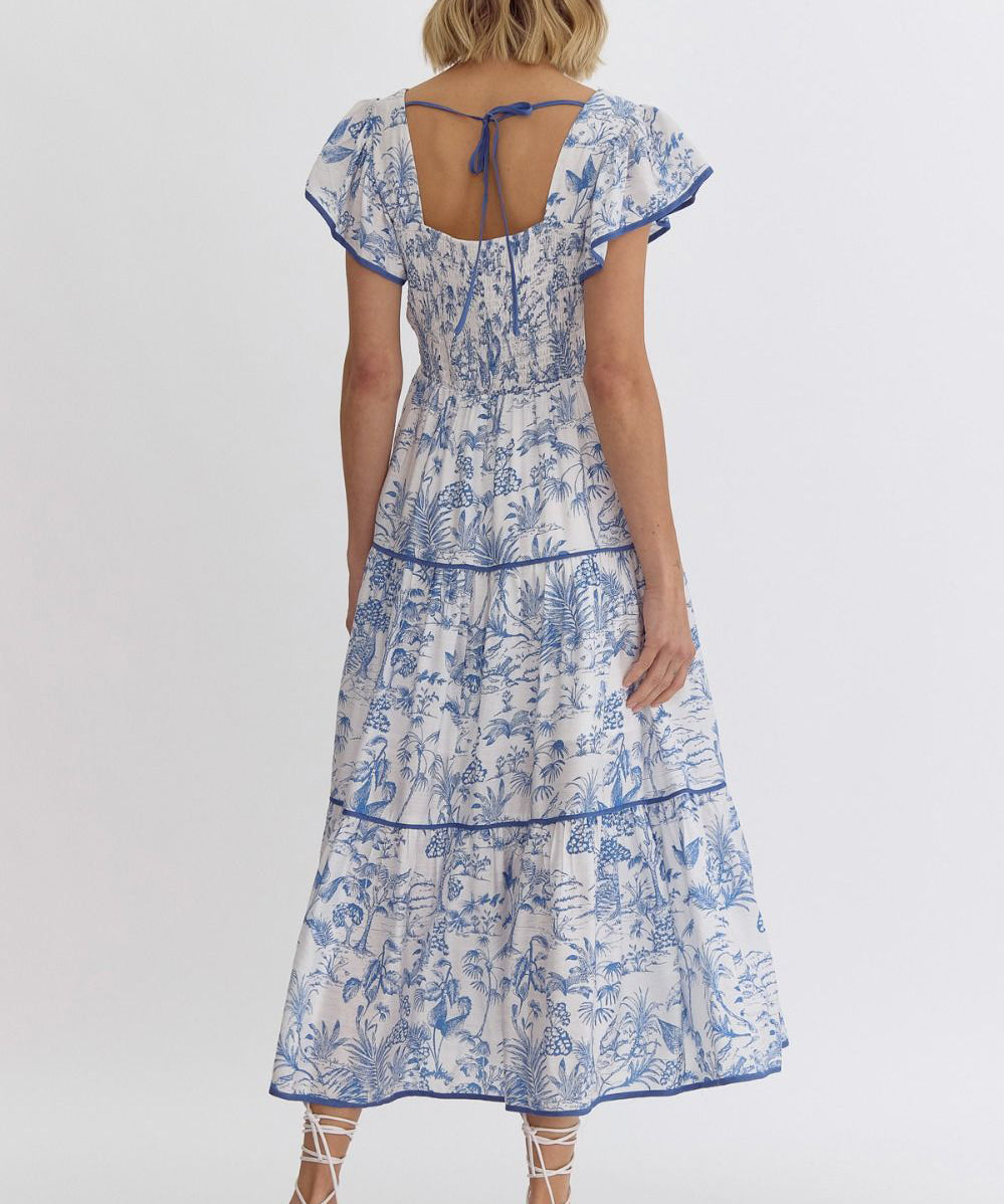 Printed Midi Dress - Blue