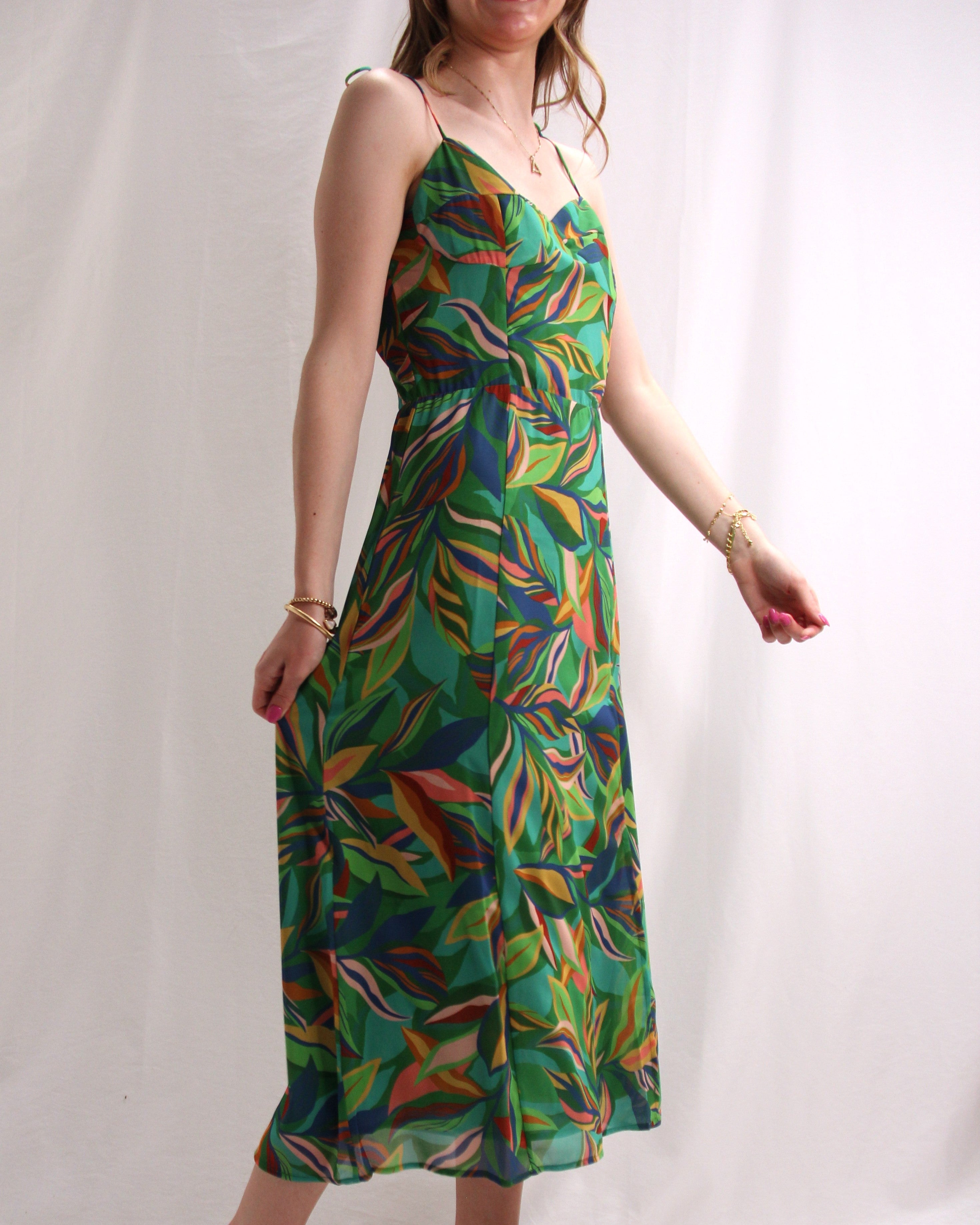 Printed Midi Dress - Emerald