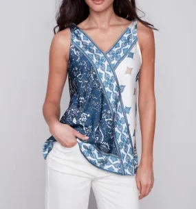 Printed Tie-Shoulder Satin Top