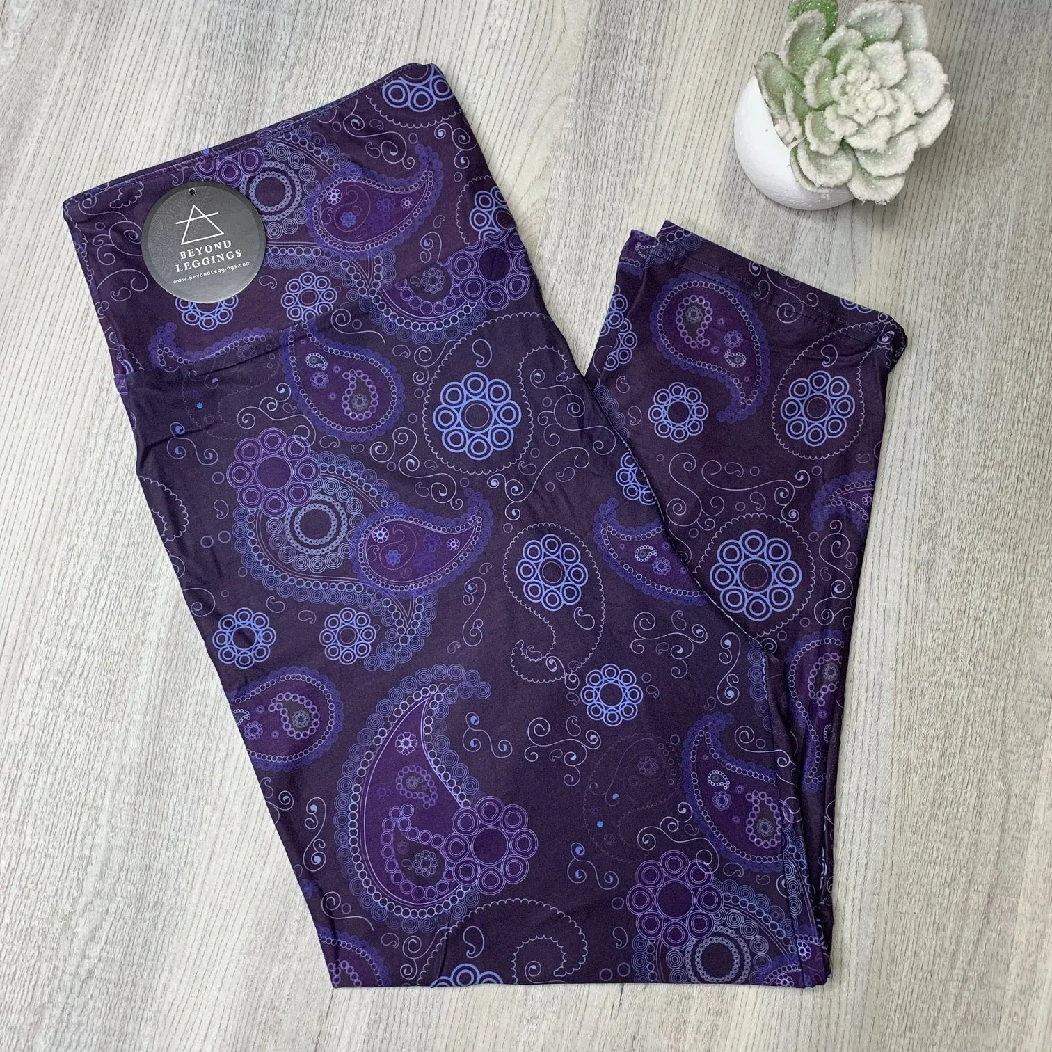 Purple Blue Paisley Capri Soft Leggings