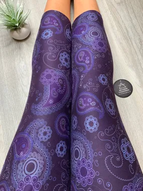 Purple Blue Paisley Capri Soft Leggings