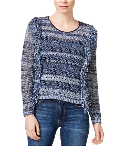 Rachel Roy Womens Printed Fringe Knit Sweater