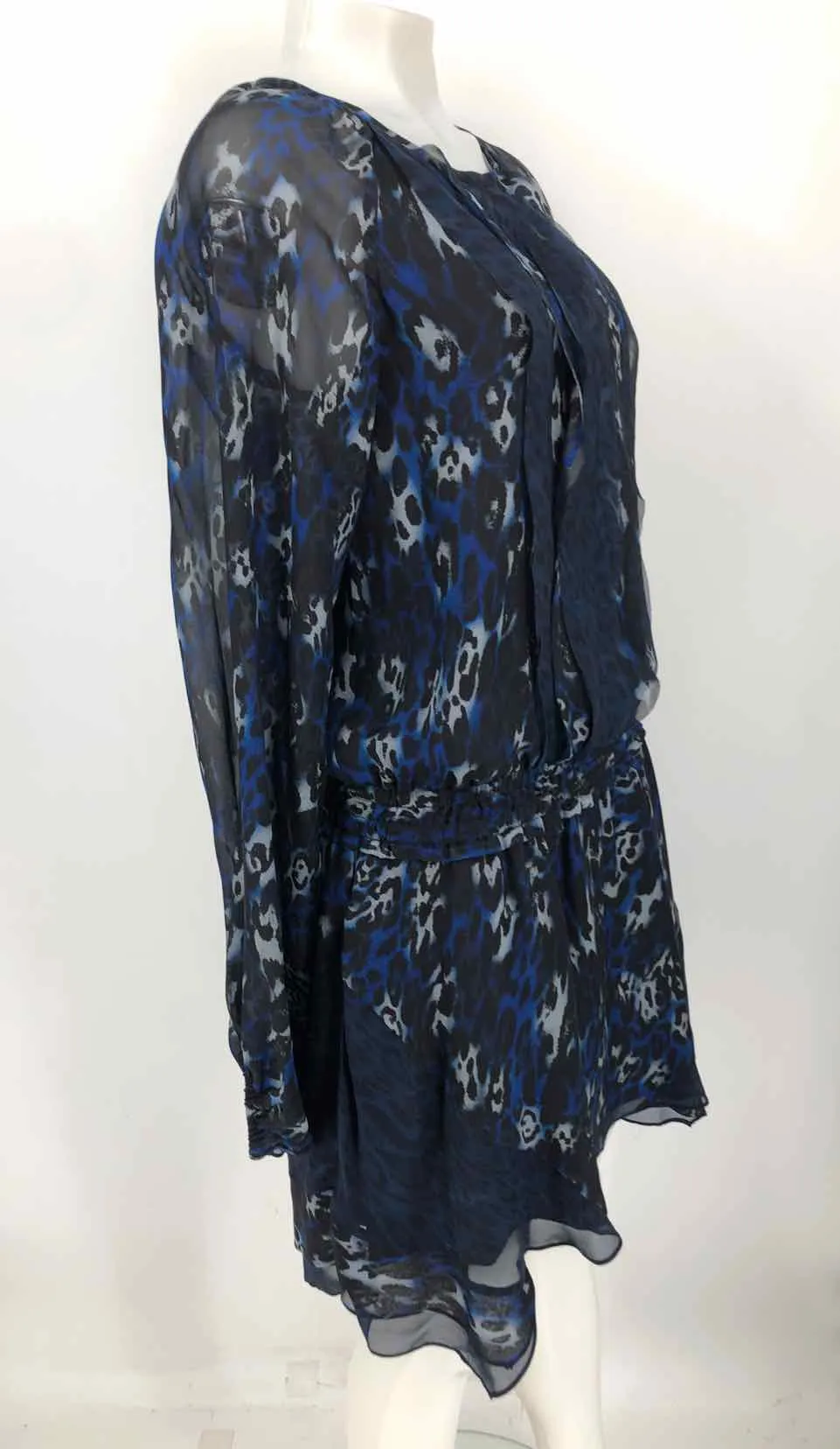 RAMY BROOK Navy Gray Silk Leopard Print Mini Size Petite (S) Dress