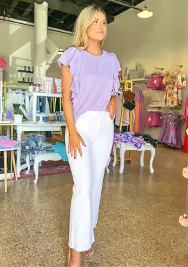 Ribbed Flutter Sleeve Top - Lavender