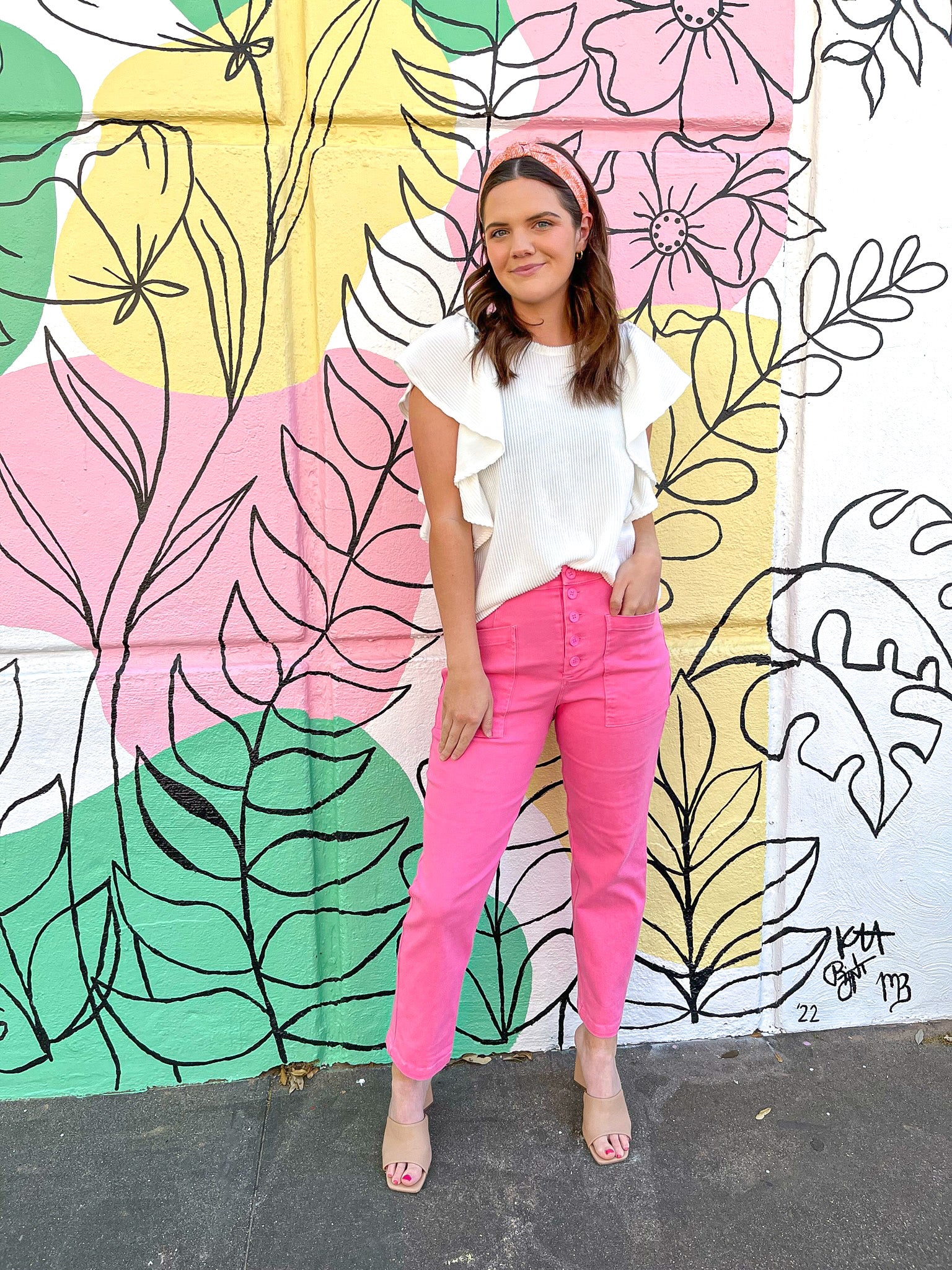 Ribbed Flutter Sleeve Top - Off White